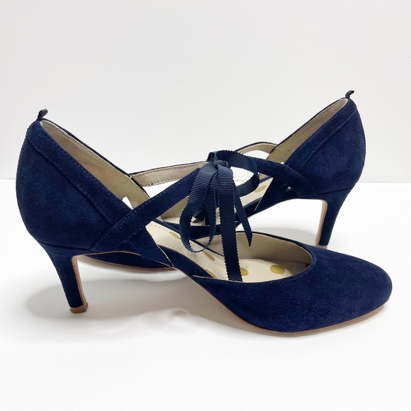 Boden Lavinia Tie Front Low Heel Blue Suede Court Shoes Size 39 (8.5) - Picture 4 of 12